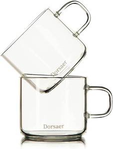 lot 12227 image: Dorsaer Glass Cups -6oz Small Crystal Clear Glass Coffee Cup for Latte,Cappuccino,Hot Chocolate,Tea and Juice (Set of 2)