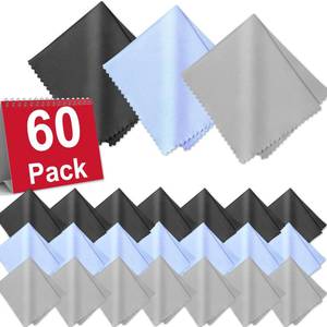 lot 12231 image: Zeefpod 60-Pack Microfiber Cleaning Cloths for Glasses, 6x7 Inch Premium Lens Cleaning Cloth for Screens, Cameras, Eyeglasses, Cell Phone, LCD TV Screens��Black��Grey and Light Blue