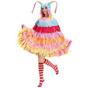 lot 12232 image: UHFYHH Pinata Costume for Women,Multicolored Pi�ata Hooded Cape with socks,Funny Fiesta Outfit for Christmas Party Cosplay (colorful, one size)