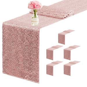 lot 12242 image: Yblut 6 Packs 12 x 72 inches Sequin Table Runner, Rose Gold Glitter Table Runner for Birthday Party Supplies Wedding Engagement Baby Shower Holiday Celebration Event Decorations