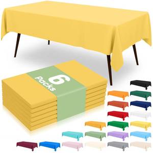 lot 12244 image: misaya 6 Packs Disposable Plastic Table Cloth, 54 x 108 Inch Waterproof Rectangle Tablecloth, Leakproof & Sturdy Decorative Table Covers for Picnic, Party and Outdoor, Yellow