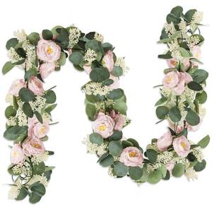 lot 12245 image: MAKHOT 2 Pcs Pink 6.6Ft Artificial Eucalyptus Flower Garland with Fake Rose Flower Vine Seeded Eucalyptus Leaves Greenery Garland for Wedding Table Backdrop Party Centerpiece Room Decor (Pink)