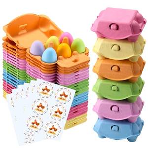 lot 12249 image: Half Dozen Egg Cartons 24 Pack, Colorful Blank Natural Pulp Egg Holder 6 Count for Chicken Eggs Reusable, Easter Color Storage Box for Holds Up to Six Container Basket Cardboard Paper, 24 Labels (Missing Stickers)