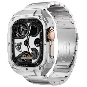 lot 12255 image: Rorust Business Stainless Steel Case with Band Compatible for 49mm Apple Watch Ultra 321 for Men, Metal Bumper Case Cover with Solid Replacement Strap for iWatch, Gold
