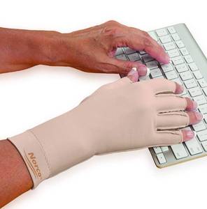 lot 12262 image: Norco Therapeutic Compression Edema Glove. Indications - Swelling and Arthritis Pain for Women and Men. Fingerless. Soft Stretchy Fabric for Warmth. Outside Seams for Comfort. Left Medium.