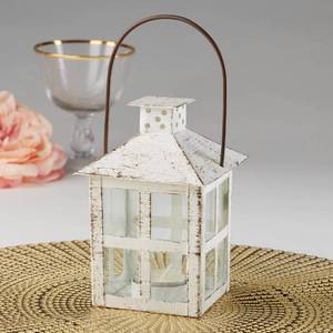 lot 12263 image: Kate Aspen White Vintage Distressed Rustic Candle Holder Decorative Lantern (6 Inch), Wedding Decoration, Centerpiece, Farmhouse Decor, Shelf Decor