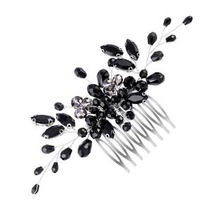 lot 12271 image: Black Teardrop Hair Side Comb Crystal Hair Pieces Rhinestone Headpieces Bride Wedding Hair Comb Bridal Hair Clip Side Combs Flower Headdress Hair Accessories for Women and Girls
