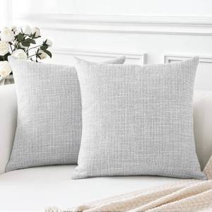 lot 12287 image: OTOSTAR Linen Throw Pillow Covers Set of 2 Decorative Square Pillowcases Cushion Covers 22x22 Inch for Home Decor Sofa Bedroom Car 55 x 55 CM Light Grey