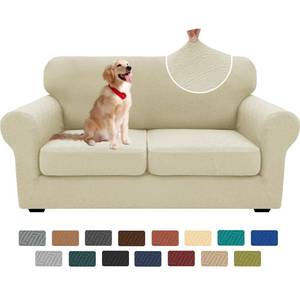 lot 12290 image: XINEAGE New 3 Pieces Couch Covers for 2 Cushion Sofa Super Stretch Loveseat Slipcover Pet Dog Universal Slip Cover Anti Slip Love Seat Furniture Protector (Light Beige, 55-69)