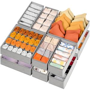 lot 12294 image: Criusia 12 Pack Sock Underwear Drawer Organizer Dividers, 116 Cells Fabric Foldable Dresser Closet Organizers and Storage Bins for Baby Clothing, Women Men Underwear Socks, Bra, Ties, Scarf