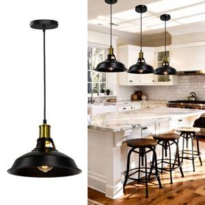 lot 13502 image: Phaosio Pendant Light Fixture, 1-Light Industrial Hanging Light with Black & Gold Metal Shade, Adjustable Hardwired Farmhouse Pendant Lamp for Kitchen Island, Dining Room, Hallway, E26