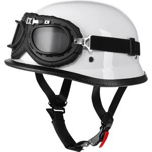 lot 13503 image: Yesmotor Helmet Half Shell German Motorcycle Helmet with Cycling Glasses - DOT Approved (XX-Large, White & Black Goggles)