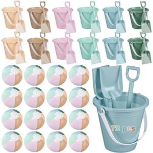 lot 13504 image: Lunmon 72 Pcs Beach Toys for Kids 24 Set Sand Buckets Shovels Bulk Pastel Beach Balls Inflatable Sand Toys for Girls Boys Toddlers Games Birthday Summer Pool Party Favor (Morandi, Vivid)