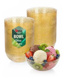 lot 13505 image: bUCLA 50Pack Gold Glitter Plastic Serving Bowls - 24oz Gold Disposable DessertSaladSoupSaladFruitCereal Bowls for Wedding & Party
