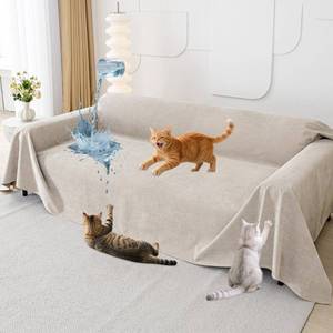 lot 13507 image: Cat Scratch Furniture Protector - Anti-Slip, Waterproof Sofa Cover to Keep Cats Off, Pet-Friendly Couch Protectors for 3 Cushion Couch, Khaki Anti-Scratch Couch Cover for Pets and Kids 134X71