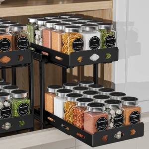 lot 13510 image: BOIVSHI Pull Out Spice Racks for Inside Cabinets, 2-Tier Cabinet Spice Rack Organizer, Height Adjustable Vertical Spice Rack for Kitchen Cabinet (7.5Wx10.8Dx9.2H, Metal Black)