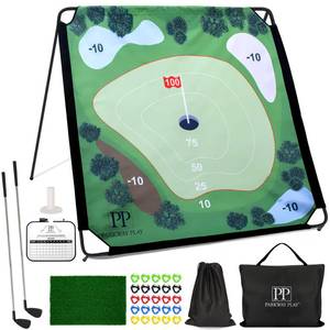 lot 13533 image: Parkway Play Sticky Golf Chipping Game Set 6x6 ft Metal Frame, Backyard Target Game, 2 Clubs, 25 Sticky Balls, Turf Mat, Indoor Outdoor Yard Sport, Golf Practice Set, Chipping Training Aid