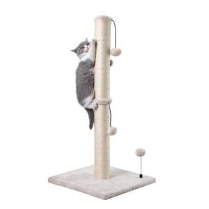 lot 13538 image: MECOOL 34 Tall Cat Scratching Post Premium Basics Kitten Scratcher Sisal Scratch Posts Trees with Hanging Ball for Indoor Cats, Beige