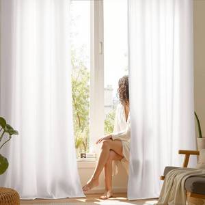 lot 14051 image: NICETOWN Non See Through White Privacy Sheer Curtains 84 inches Long 2 Panels Set, Fish Bone Pattern Farmhouse Semi Light Filtering Window Drapes for Bedroom, Living Room, 52 inches Wide