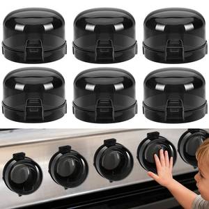 lot 14072 image: HOIGRBOM Stove Knob Safety Covers, 6 Pack Universal Gas Stove Knob Covers, Heat-Resistant Baby Proof Stove Knob Covers, Gas Stove Knob Locks for Child Safety and Pet (Black)