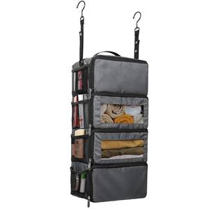 lot 14085 image: Vokelater Suitcase Organizer - Travel Luggage Hanging Shelves Packing Cube ClosetCollapsible Portable Travel Organizer for Carry-on, Small, Grey