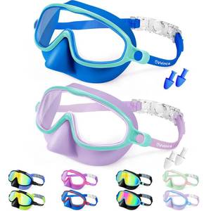 lot 14089 image: Vvinca Swim Goggles with Nose Cover, 2 Pack Wide View Diving Mask Anti-Fog UV No Leak Toddlers Swimming Goggles for Kids 3-12
