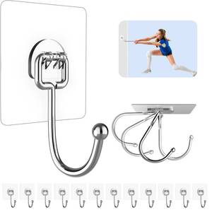 lot 14098 image: Strjobaili 12 Pack Large Adhesive Hooks for 44 lb(Max) Hanging Heavy Duty, Self Adhesive Sticky Hooks Waterproof Stainless Steel Wall Hook for Home Bathroom Shower Kitchen Outdoor Utility Hooks
