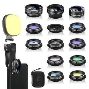 lot 14122 image: Godefa Phone Camera Lens Kit, 14 in 1 Lenses with Selfie Light for iPhone 14 13 12 11 Xs X Pro Samsung and Other Andriod Smartphone, Universal Clip on Wide AngleMacro Fisheye Camera Lenses