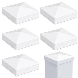 lot 14145 image: RECTOO 4x4 Vinyl Post Caps White (Actual 4.00 Internal Size - NOT for Wood Posts), Pyramid Top Toppers for Fences, Decks & Mailboxes, Weatherproof PVC Post Protector (6 Pack)