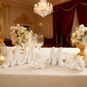 lot 14152 image: EMINGSKY Mr & Mrs Sign - Freestanding Wooden Letters Wedding Table Decor, White Vintage Photo Props for Anniversary Valentines Day Head Table