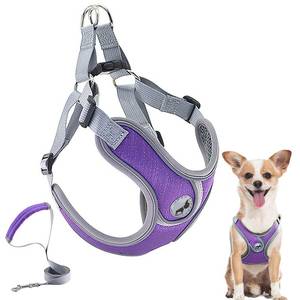 lot 14153 image: Dog Harness with Leash Set, No Pull Adjustable Step in Collars Harness with Breathable Padded Vest for Small Dogs Training and Running (S, Purple)