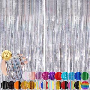 lot 14166 image: Silver Party Streamers 2Pack Metallic Tinsel Foil Fringe Curtains 3.3X 8.3ft Party Decors for Photo Booth Photoshoot Bridal Shower Engagement Disco Bachelorette Party Decors Streamers for Christmas
