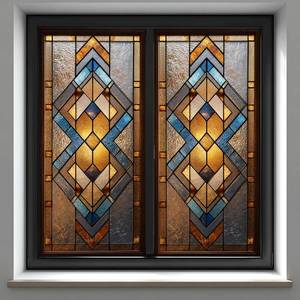 lot 14167 image: Vintage Stained Glass-Style Static Cling Window Film, Adhesive-Free and Reusable, Suitable for Home Door and Window Decoration, 17.5x39.4 inches (Vintage Stained Glass 2, 17.5x39.4 inches)