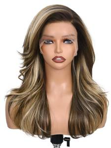 lot 14176 image: FAVE 13�6 Synthetic Lace Front Wig 18 Inch Layered Highlight Wig Butterfly Haircut Kanekalon Futura Synthetic Wig Blonde Mix Brown Wigs for Women
