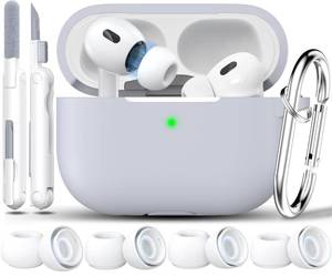 lot 14178 image: RFUNGUANGO for AirPods Pro 2 Case Cover with Cleaner Kit, EarTips and Keychain, Soft Silicone Protective Cover for Apple AirPods Pro 2nd1st Generation Case, Support Wireless Charging, Gray