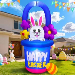 lot 14184 image: Danxilu 6 FT Easter Inflatables Outdoor Decorations, Built in LEDs Blow Up Bunny in Flower Basket Windproof Waterproof Easy Setup Durable Inflatable Yard Decor for Spring Party Indoor Garden Lawn