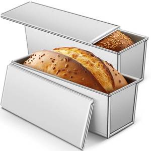 lot 15423 image: Yiyiring 2 Pack 2 lb 13 x 4 Inch Pullman Loaf Pan with Lid Dough Capacity Bread Loaf Pan with Cover, Nonstick and Quick Release Coating for Home Bakeware Bread Toast Oven Baking(Silver)