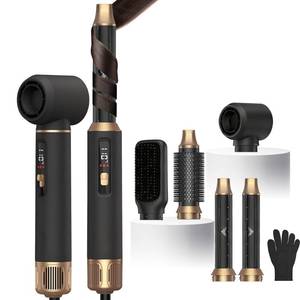 lot 15428 image: 5 in 1 Hot Air Styler Brush, 1000W Hair Dryer with LCD Display, Auto Rotating Curler for Volumizing Fast Drying, Curling & Straightening Multi Styling Tools for All Hair with 3 Levels