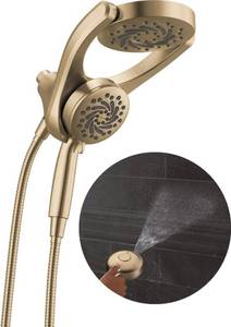 lot 15432 image: Delta 5-Setting HydroRain 2-in-1 Dual Shower Head with ProClean Spray, Brushed Gold High Pressure Shower Head with Handheld Spray, 1.75 GPM Flow Rate, Champagne Bronze 75419CZ