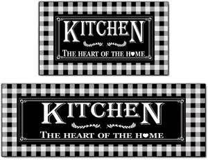 lot 15437 image: ALXRLXR Kitchen Rugs and Mats Non Skid Washable Set of 2, Black White Buffalo Plaid Runner Rug, Farmhouse Home Kitchen Floor Mat Under Sink Mat Throw Rug for Doormat