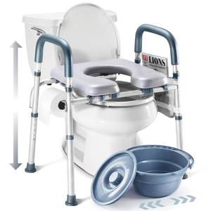 lot 15464 image: Toilet Seat Risers for Seniors Bedside Commode for Elderly Width and Height Adjustable Raised Toilet Seat with Handles for Elderly Handicap, Elevated, Pregnant, Fit Any Toilet Heavy Duty Up to 400lbs