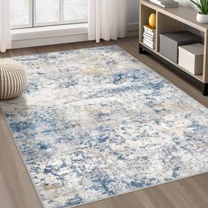 lot 15469 image: DMOYEST Area Rug Living Room Rugs - 5x7 Abstract Large Soft Indoor Washable Rug Neutral Modern Low Pile Carpet for Bedroom Dining Room Farmhouse Home Office - Blue