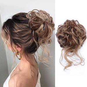 lot 16157 image: KETHBE Messy Bun Hair Piece Tousled Updo Hair Buns Extension Elastic Hair Band Hair Pieces Curly Hair Bun Scrunchie For Women (Brown Mix Ash Blonde)