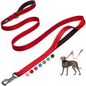 lot 16163 image: Fida 6 FT Heavy Duty Dog Leash with 2 Comfortable Padded Handles, Traffic Handle & Advanced Easy Snap Hook, Reflective Walking Lead for Large, Medium & Small Breed, Red