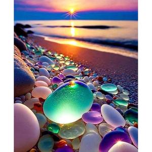 lot 16170 image: JUJUHOOD Beach Paint by Number Kits for Adults Beginner,Sunset Paint by Number Kit for Adults, Adult Paint by Number Canvas with Paintbrushes and Acrylic Pigment 16x20 inch,Sunset Beach