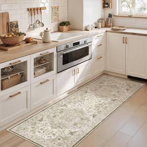 lot 16171 image: Madane Washable Runner Rug 2x6, Ultra-Thin Non-Slip Non-Shedding Hallway Runner, Stain Resistant Kitchen Mat Entryway Carpet Runner, Vintage Pet Friendly Low Pile Runners (2x6ft, IvoryBrown)