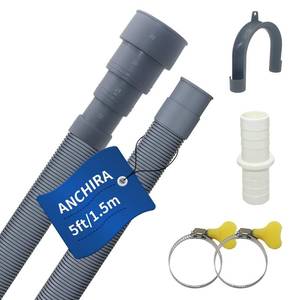 lot 16172 image: Anchira 5 FT Washing Machine Drain Hose, Flexible Dishwasher Drain Hose Extension Kit, Universal Washer Drain Hose, Corrugated Washer Hose with 1 Adapter, 2 Hose Clamps, 1 U-Bend Hose Holder, Gray
