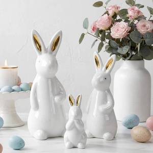 lot 16179 image: Qinyoung 2 Pcs Large Easter Ceramic Bunny Figurines Decor White Porcelain Modern Tabletop Desktop Bookshelf Adornments Unique Decor DIY Art Crafts Statues for Easter Spring Weddings Home(White)