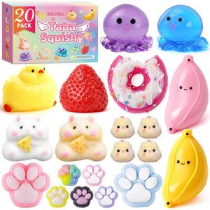 lot 16182 image: 20Pcs Taba Squishy Pack Fidget Toys, Include Squishies Chick, Cat Paws, Hamster, Strawberry Toys, Sensory Toys for Kids, Classroom Birthday Gifts, Goodie Bag Stress Relief Toys (11big9small)