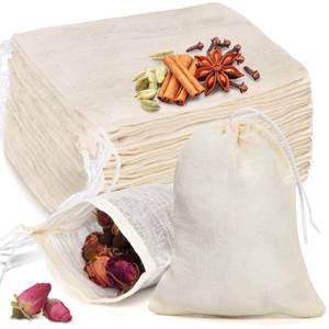 lot 16183 image: 20 Pcs Muslin Bags with Drawstring, Reusable Tea Bags, Spice Bags for Cooking SoupHerbLoose Leaf Tea, Natural Cotton Small Cheese Cloth Bag for Straining, Sachet Bags Empty, 4 X 3 Inches